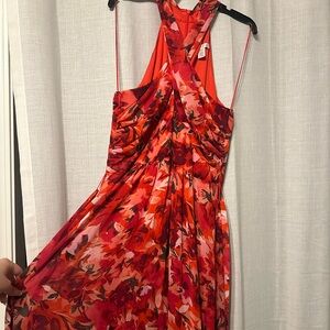 London Times Red Floral Backless Dress